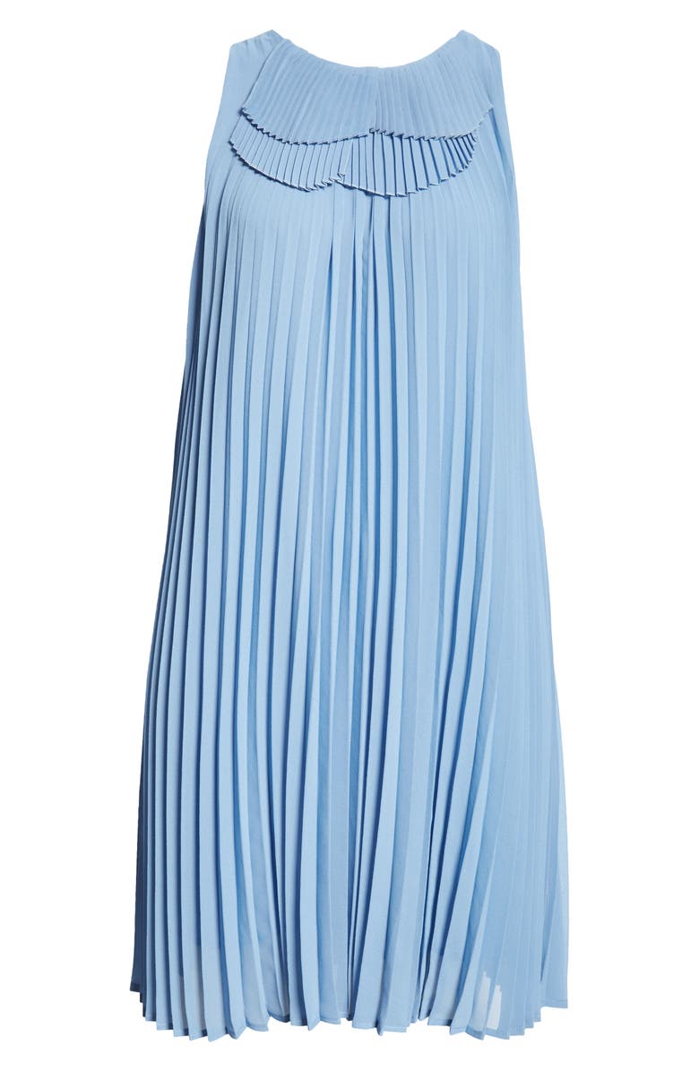 Emporio Armani Plissé Sleeveless Shift Dress, Alternate, color, Solid Light Blue