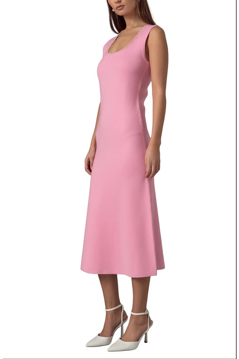 Faux Pearl Detail Knit Midi Dress, Alternate, color, PINK