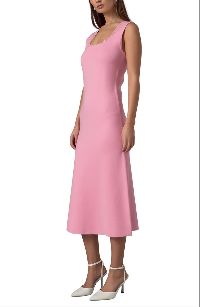 Endless Rose Faux Pearl Detail Knit Midi Dress, Alternate, color, Pink