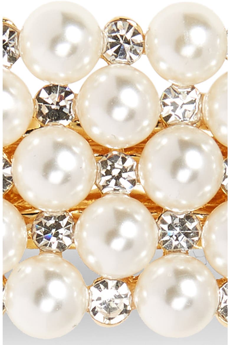 Crystal & Imitation Pearl Embellished Barrette, Alternate, color, GOLD/ IVORY