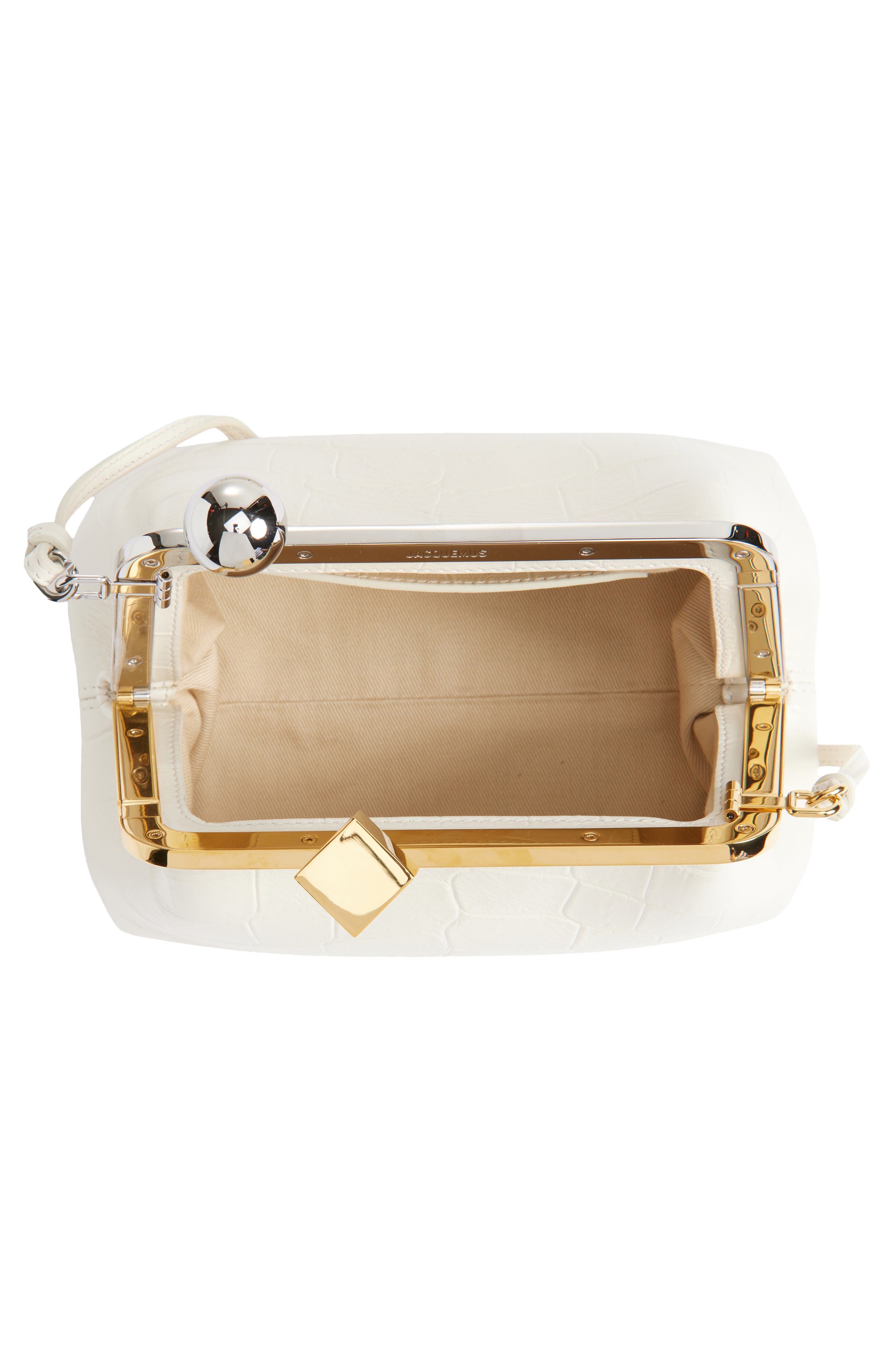 Jacquemus Le Berlingot Croc Embossed Leather Frame Shoulder Bag, Alternate, color, Light Ivory 115