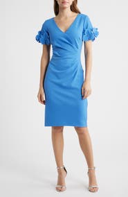 Adrianna Papell 3D Flower Cuff Crepe Faux Wrap Dress