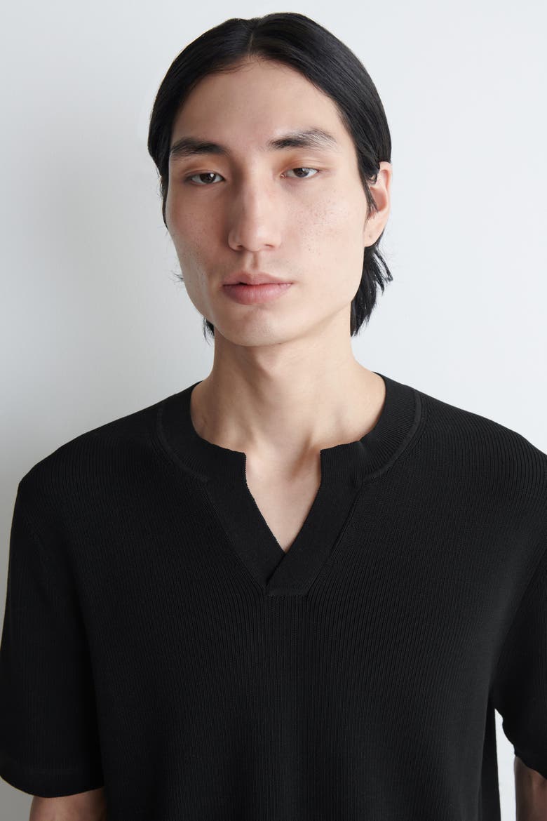 Open-collar Henley T-shirt, Alternate, color, BLACK