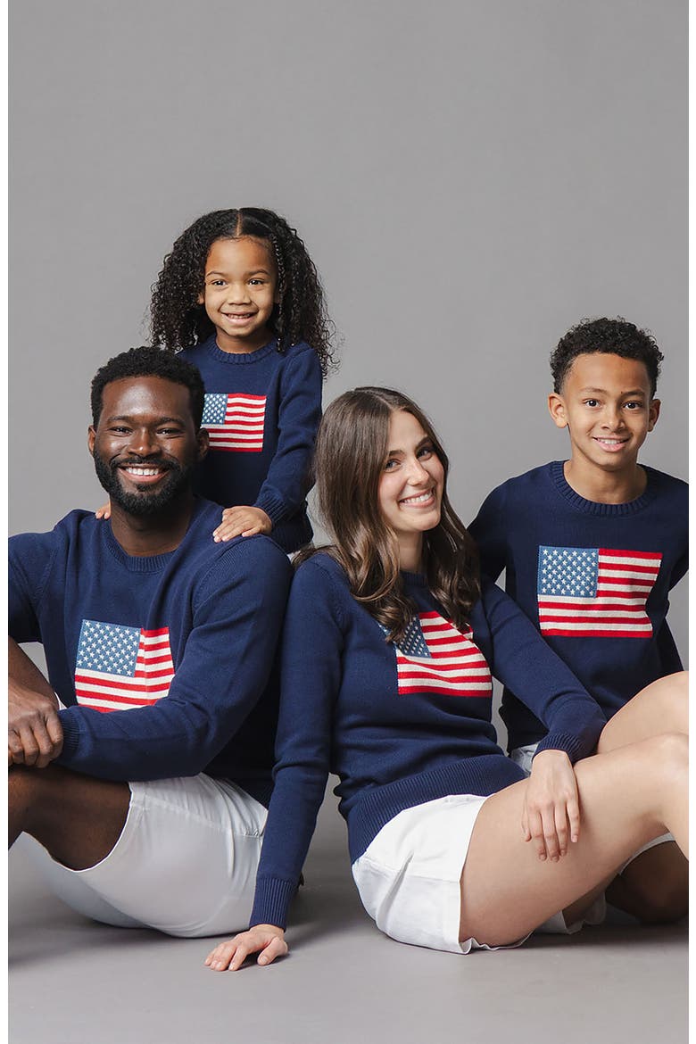 Kids' Organic Crew Neck Flag Sweater, Alternate, color, Navy Flag