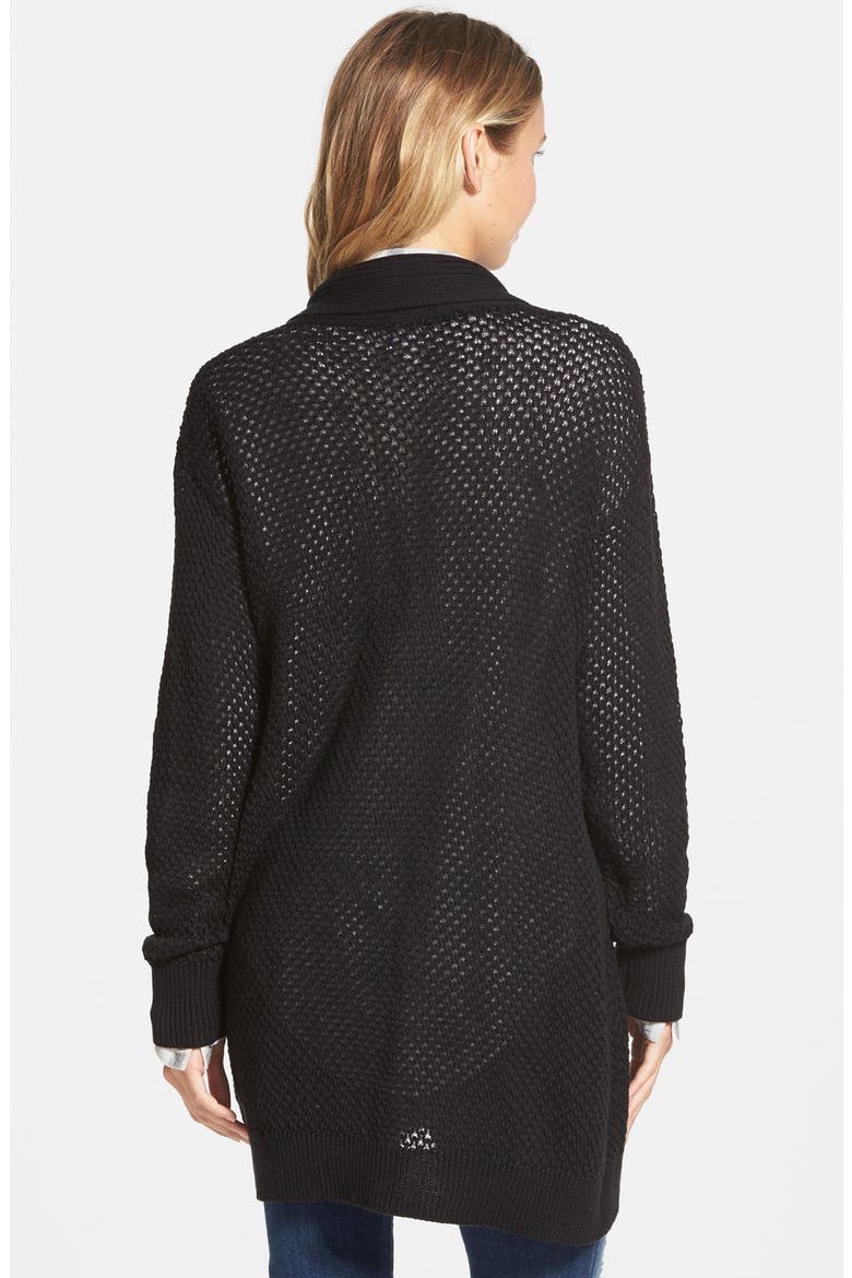 Long Textured Open Cardigan, Alternate, color, BLACK