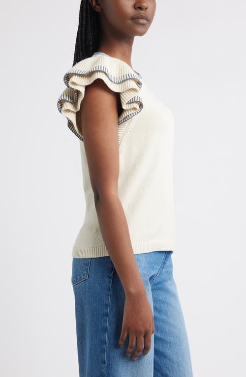 Treasure & Bond Flutter Sleeve Cotton Sweater In Neutral