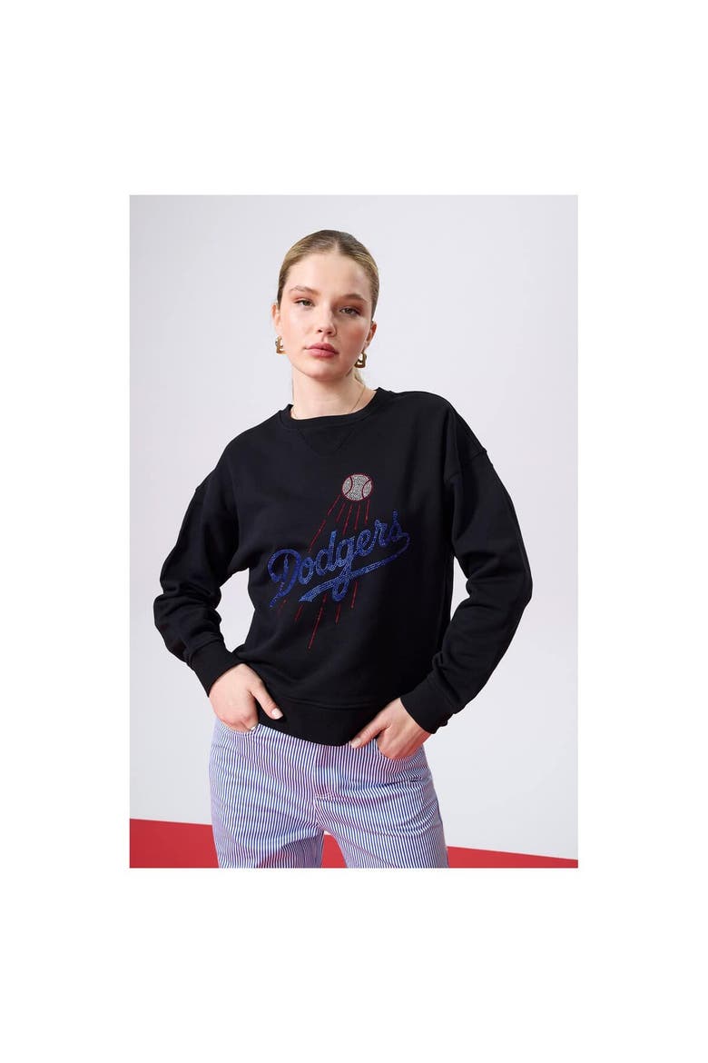 Women's Terez Black Los Angeles Dodgers Oversized Gemstone Logo Sweatshirt, Main, color, Black