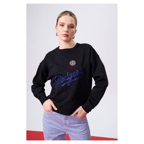 Women's Terez Black Los Angeles Dodgers Oversized Gemstone Logo Sweatshirt