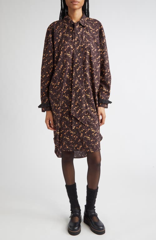 Meruert Tolegen Liberty London Floral Print Long Sleeve Shirtdress in Brown  product