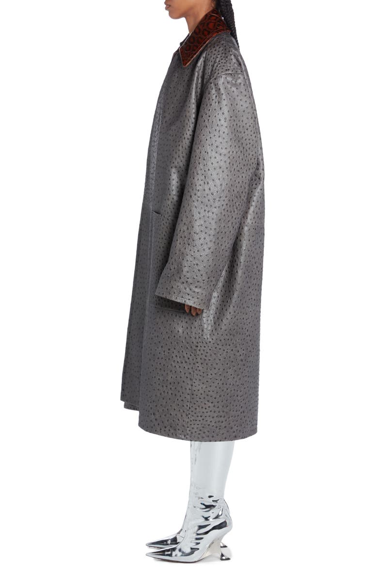 Bottega Veneta Ostrich Embossed Leather Belted Coat, Alternate, color,