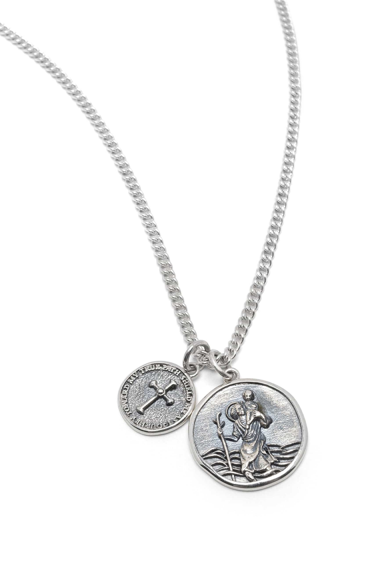 Nialaya Saint Christopher Double Medallion Necklace, Main, color, Sterling Silver