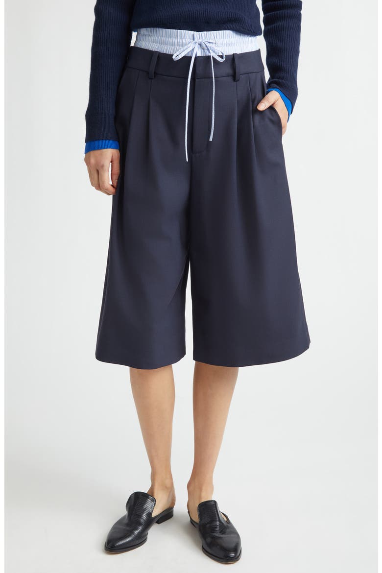 Double Waistband Stretch Wool Culotte Pants, Main, color, DARK SAPPHIRE