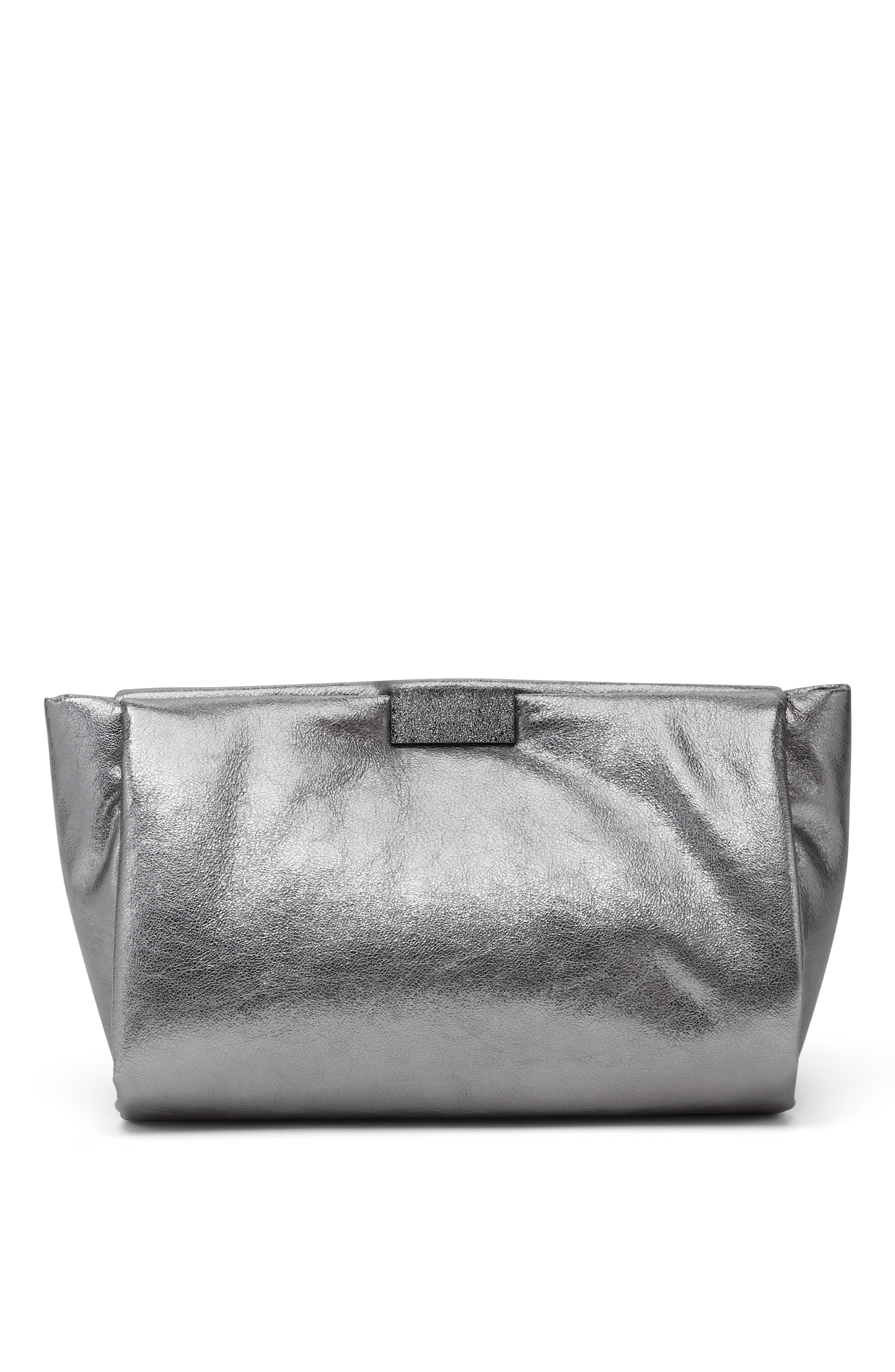 Brunello Cucinelli Lamé calfskin clutch bag with shimmering detail, Main, color, 