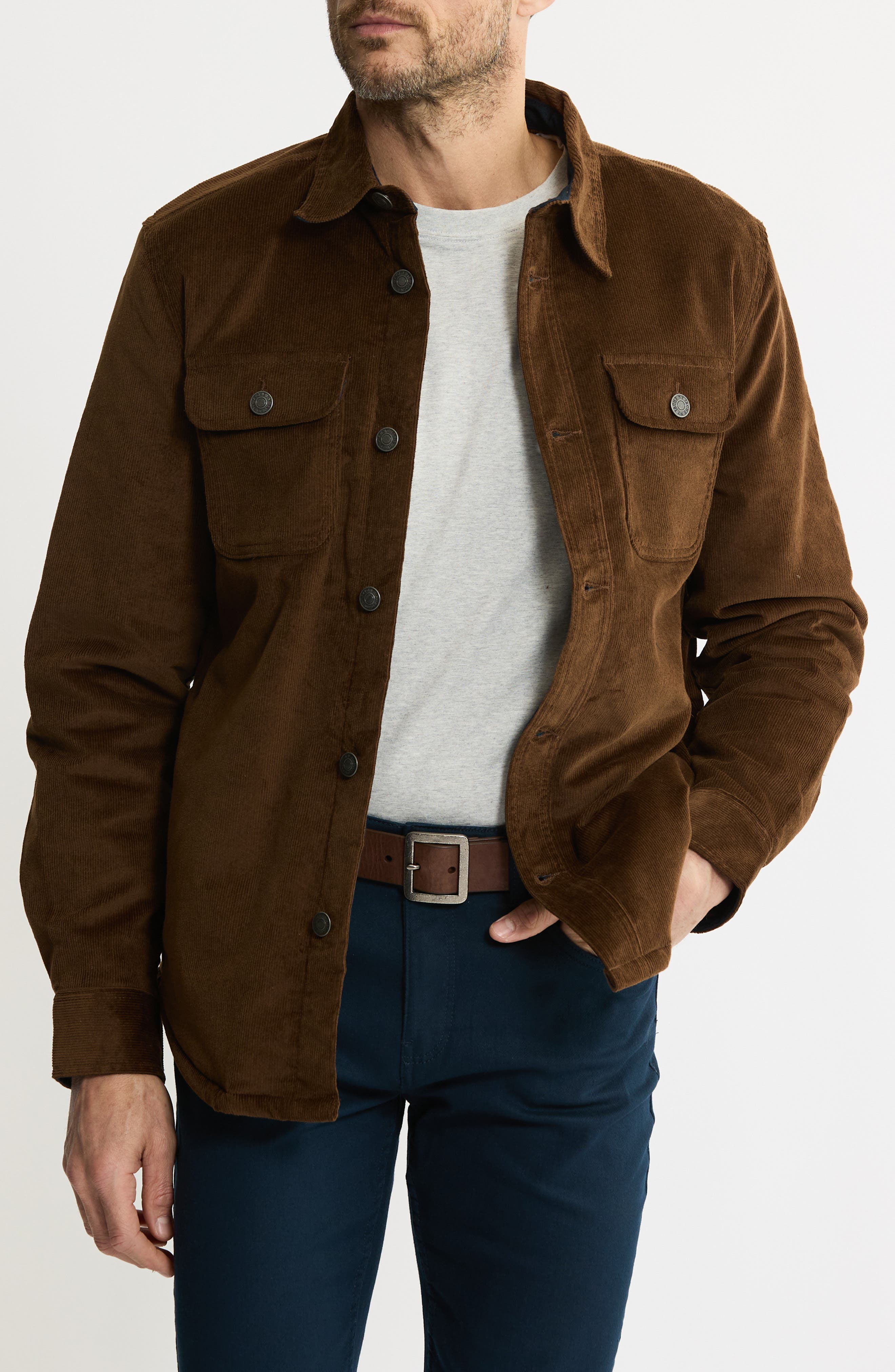 JACHS Stretch Cotton Corduroy Faux Shearling Lined Jacket
