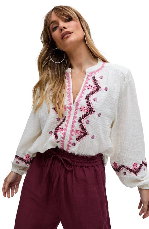 Dina V-Neck Embroidered Blouse
