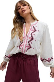 Raffya Dina V-Neck Embroidered Blouse