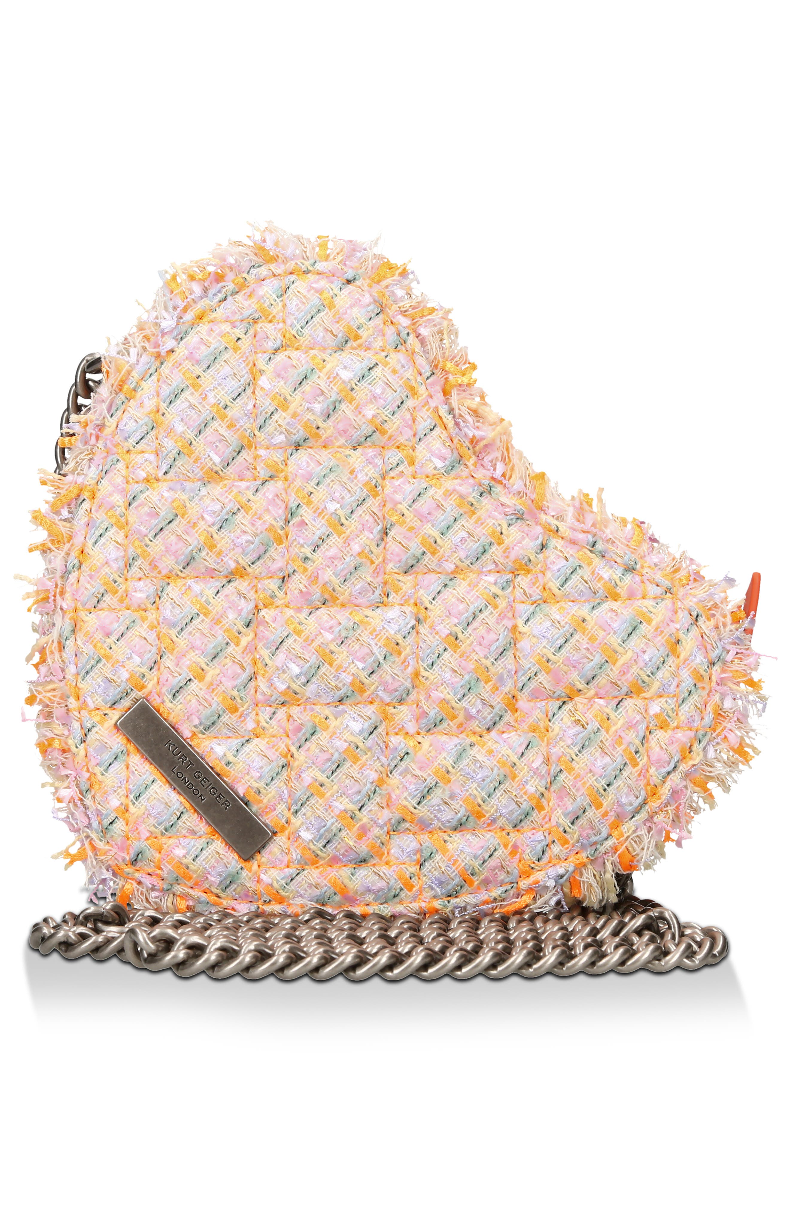 Kurt Geiger London Bow Heart Tweed Crossbody Bag, Alternate, color, 