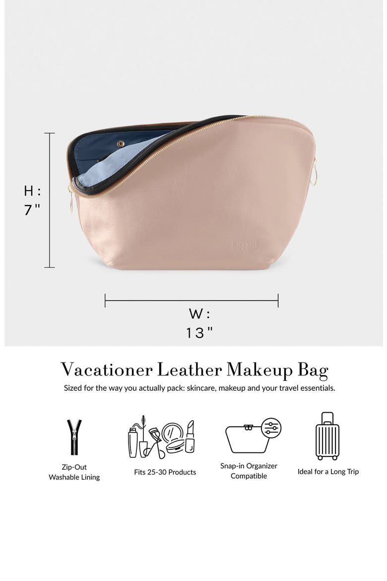 Vacationer Leather Makeup Bag, Alternate, color, CAMEL LEATHER/ RED