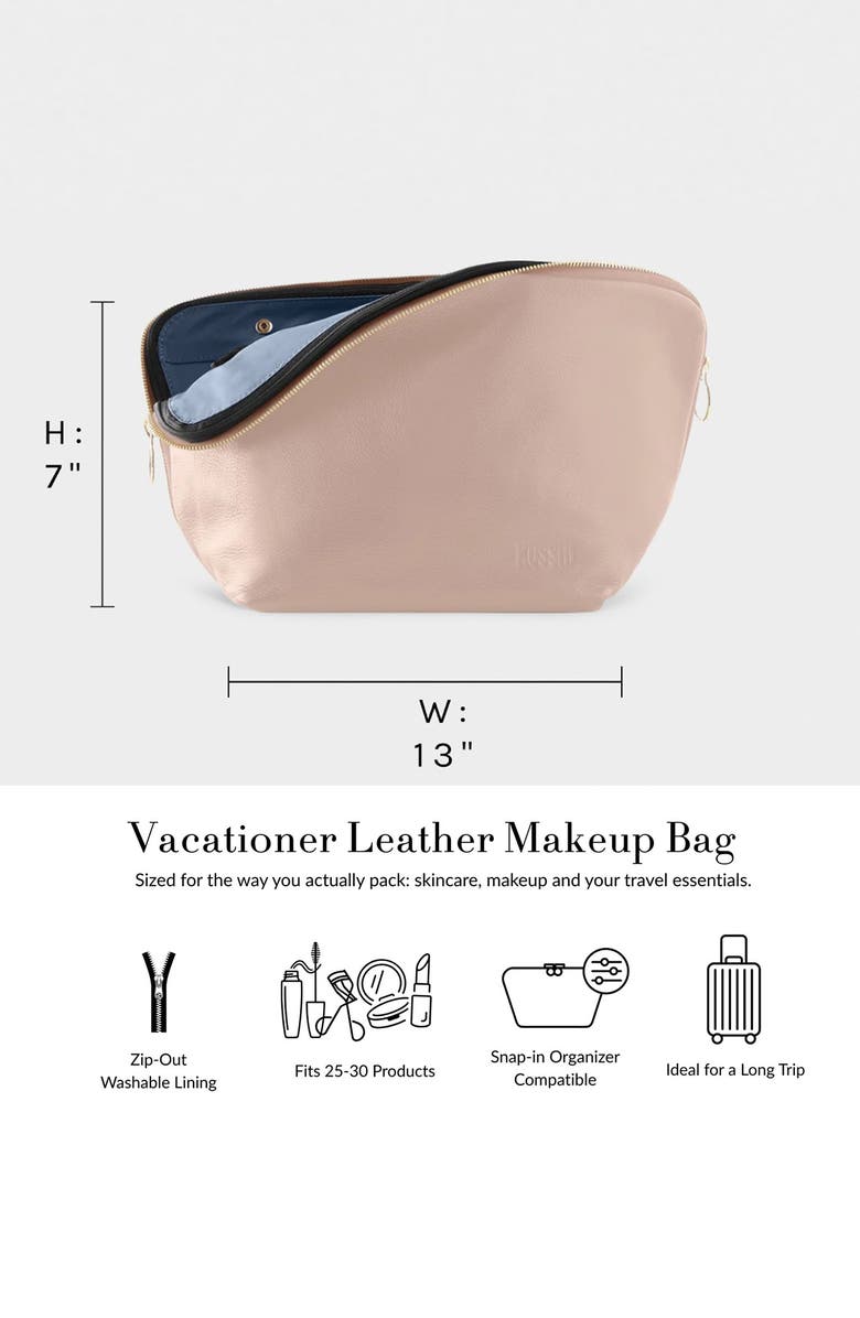 KUSSHI Vacationer Leather Makeup Bag, Alternate, color, Black Leather/ Pink
