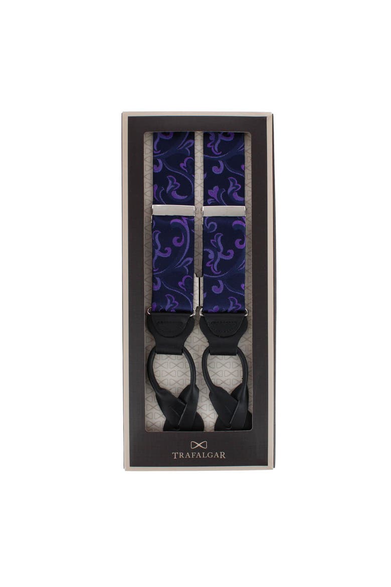 Christian the Romantic Brocade Silk Button End Suspenders, Alternate, color, Purple