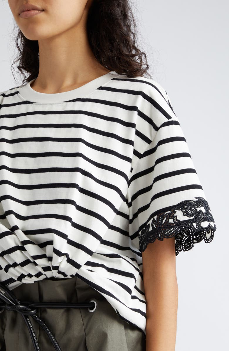 3.1 Phillip Lim Stripe Drape Front T-Shirt, Alternate, color, White Multi Stripe