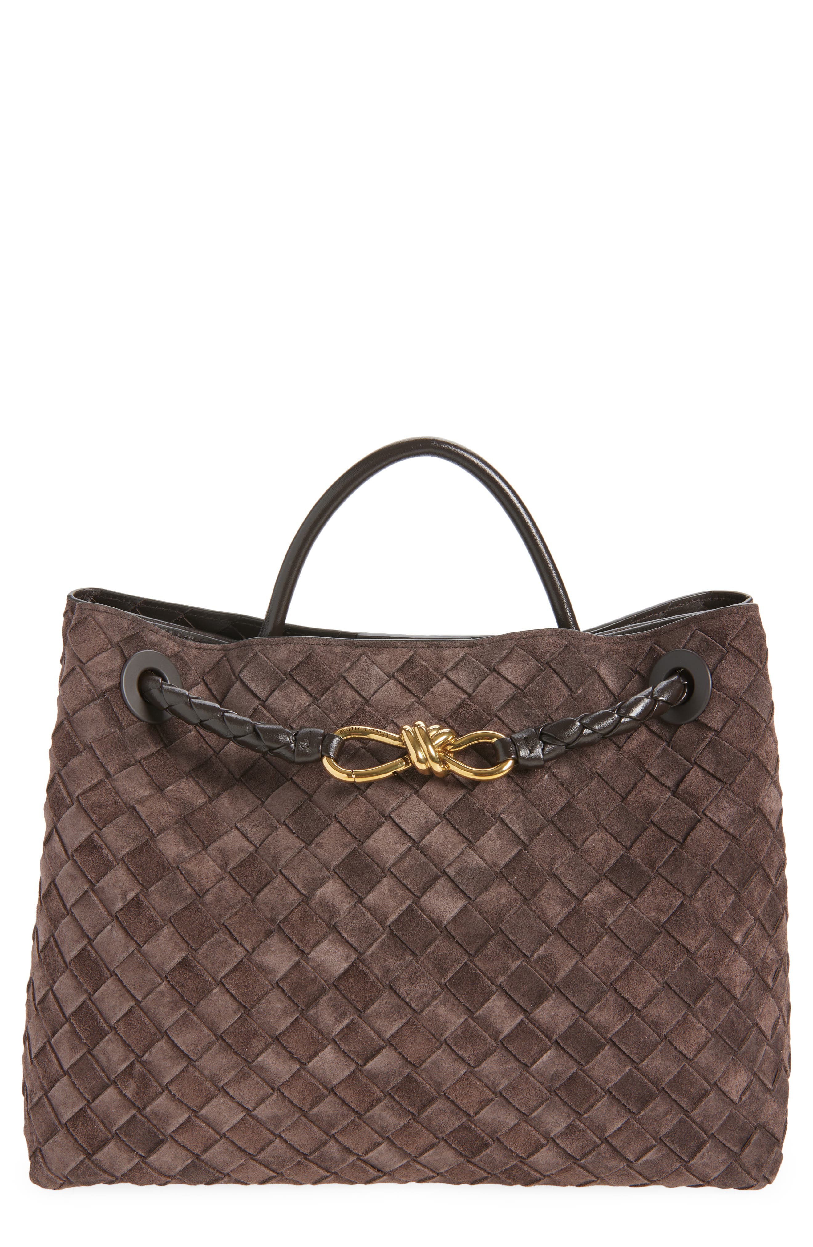 Bottega Veneta Medium Andiamo Intrecciato Suede Shoulder Bag, Main, color, 2272 Fondant-M Brass-Fond