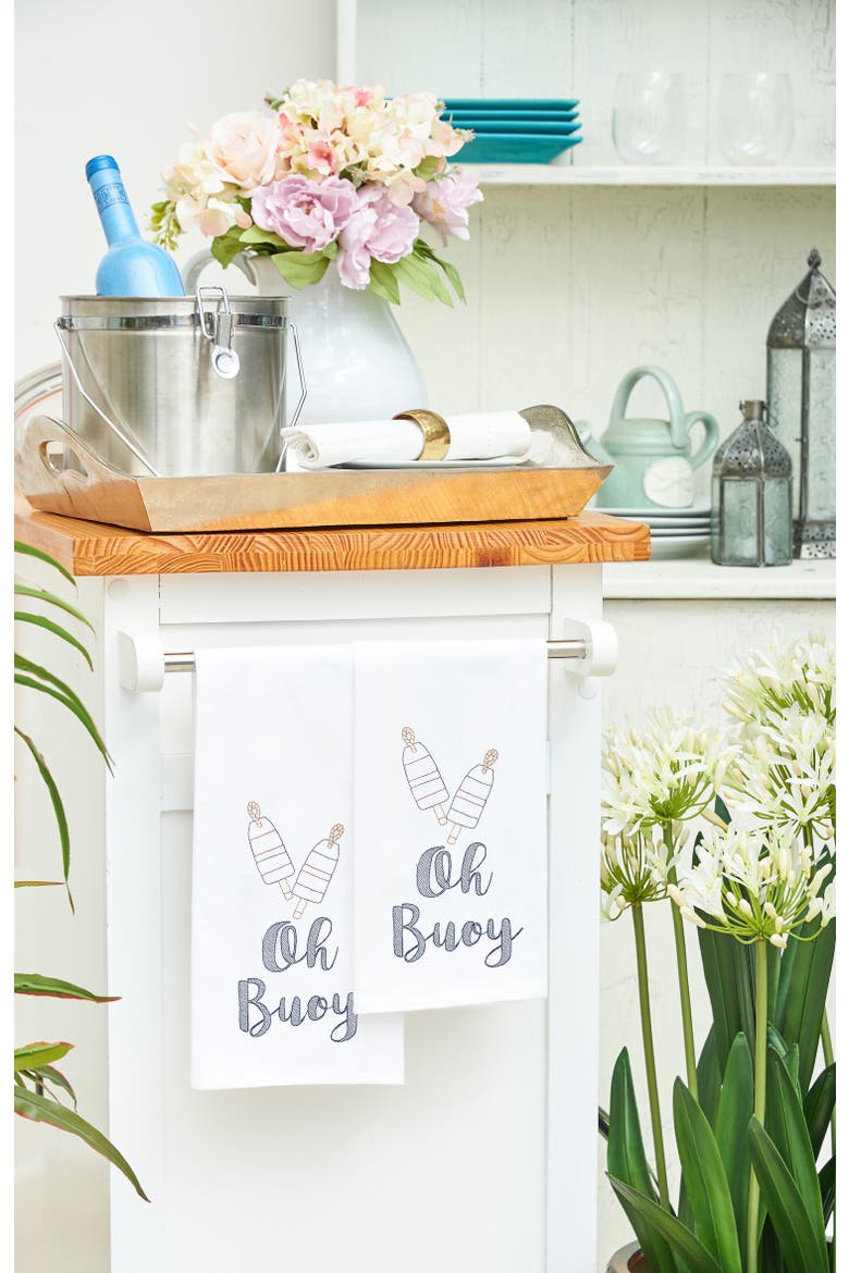 Oh Buoy 100% Cotton Flour Sack Dishtowel, Alternate, color, White