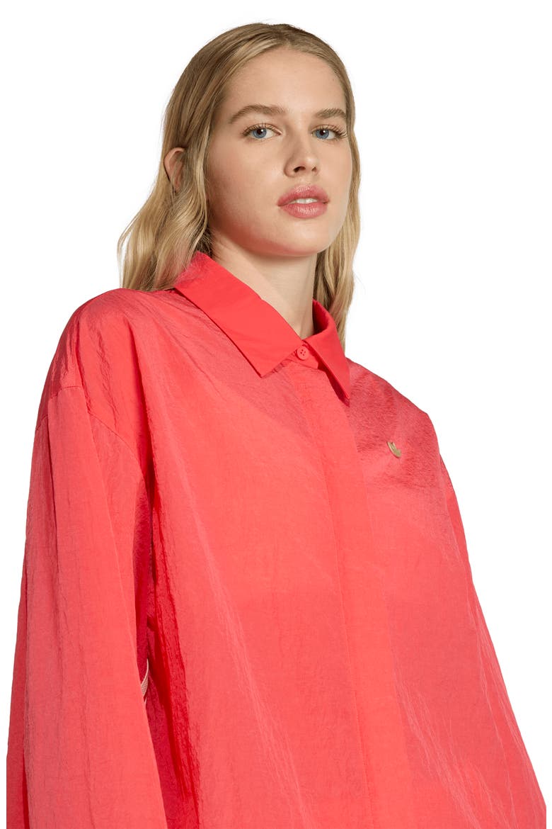 Oversize Long Sleeve Nylon Button-Up Mini Shirtdress, Alternate, color, SEMI LUCID RED/ /