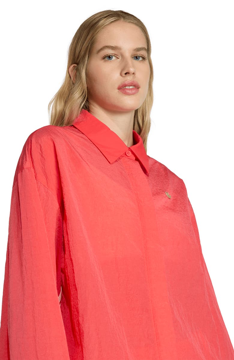 adidas Originals Oversize Long Sleeve Nylon Button-Up Mini Shirtdress, Alternate, color, Semi Lucid Red/ /