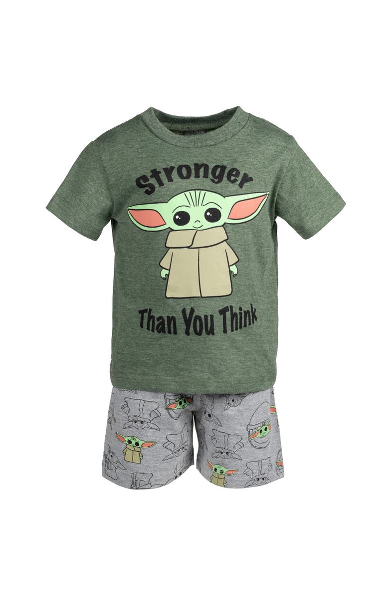 Star Wars Baby Yoda The Mandalorian T-Shirt & French Terry Shorts Set, Alternate, color, Green / Grey