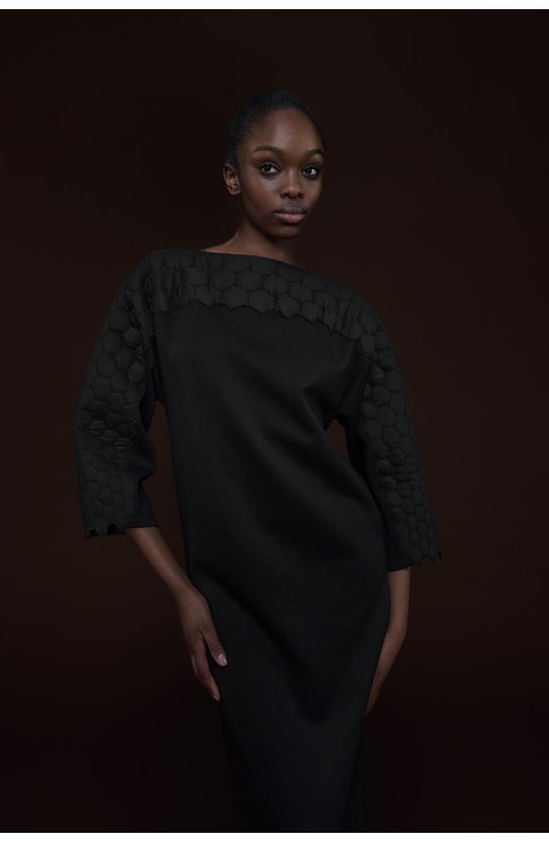 Leem Quilted Embroidered Dress, Alternate, color, Black