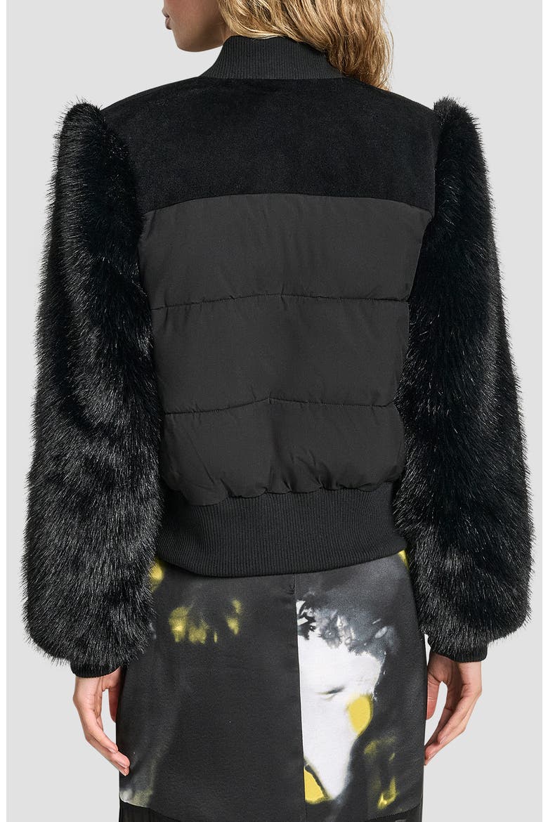 Crop Faux Fur Sleeve Bomber Jacket, Alternate, color, BLACK