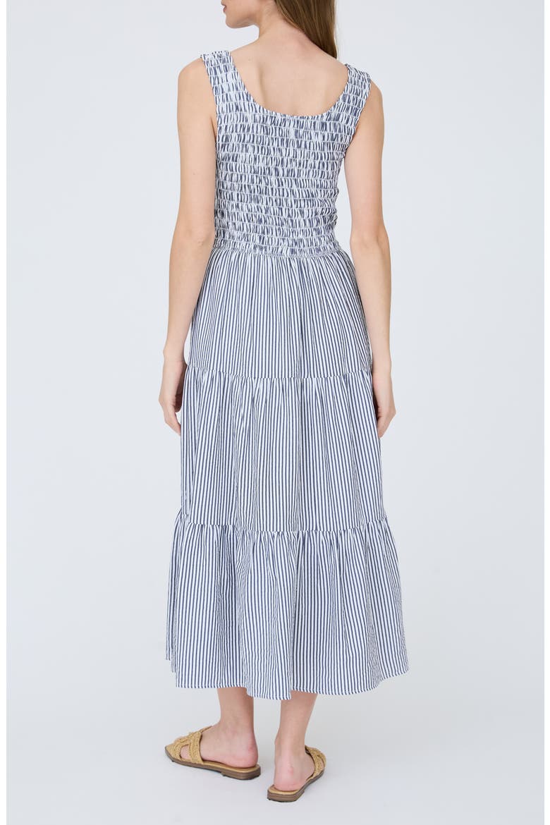 Stripe Sleeveless Smocked Tiered Midi Dress, Alternate, color, NAVY STRIPE