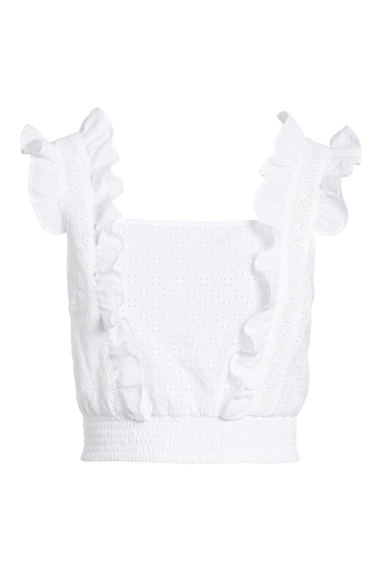 Ruffle Eyelet Crop Top, Alternate, color, WHITE