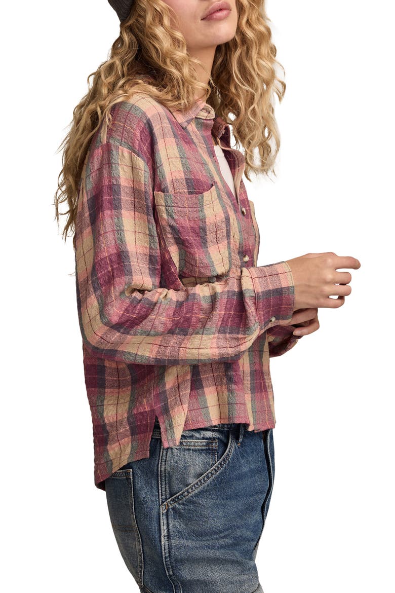 Plaid Crop Button-Up Shirt, Alternate, color, PINK MULTI PLAID