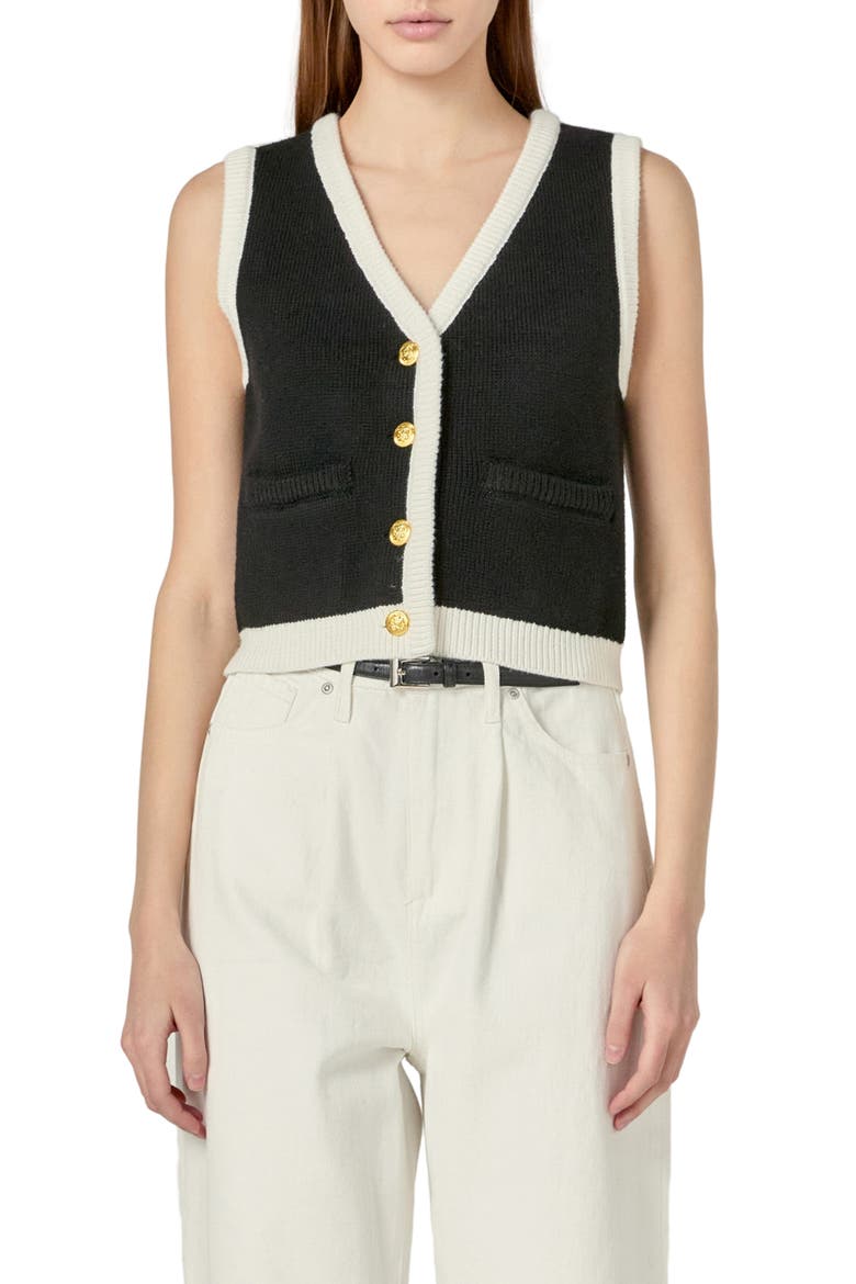 Contrast Trim Crop Vest, Main, color, BLACK/ WHITE