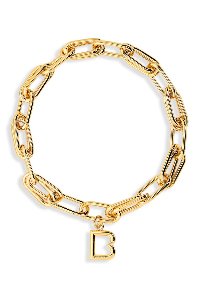 'B' Link Pendant Collar Necklace, Main, color, ARCHIVE SHINY GOLD