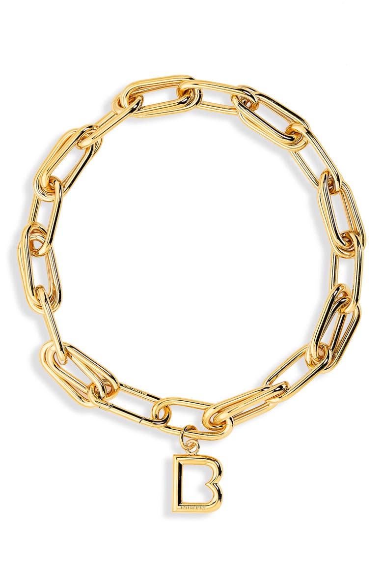 Balenciaga 'B' Link Pendant Collar Necklace, Main, color, Archive Shiny Gold