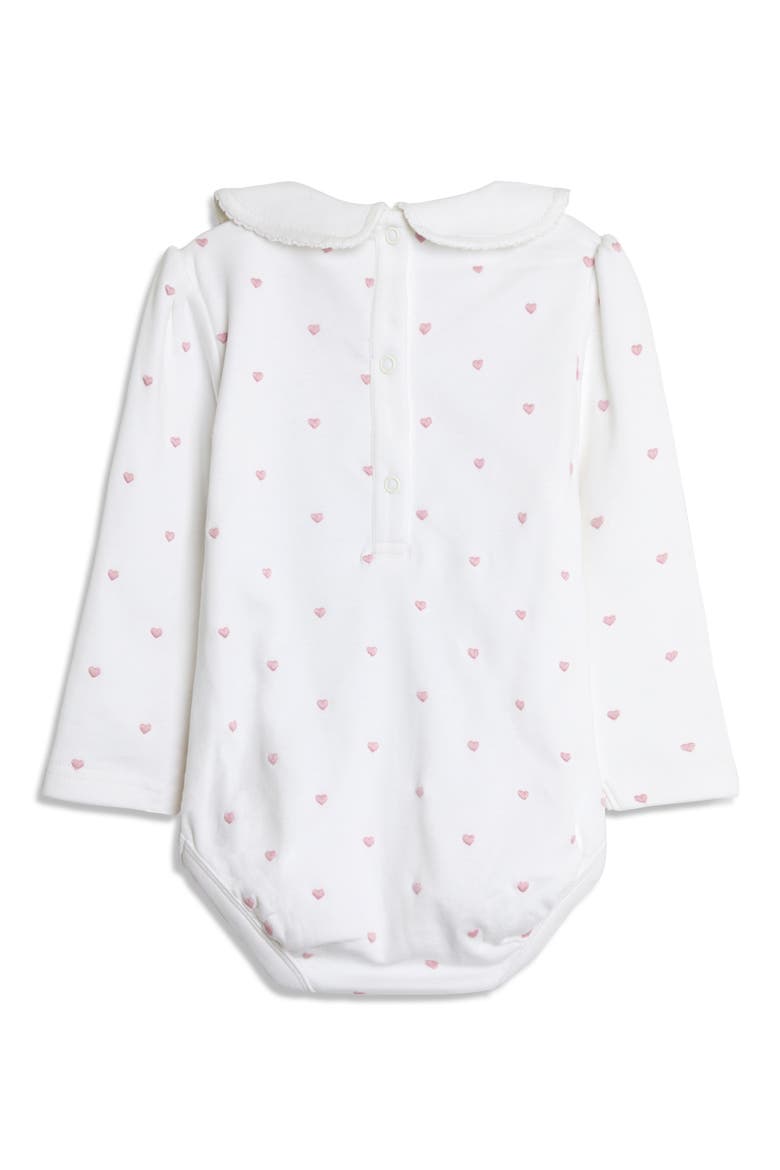Heart Embroidered Peter Pan Collar Bodysuit, Alternate, color, WHITE