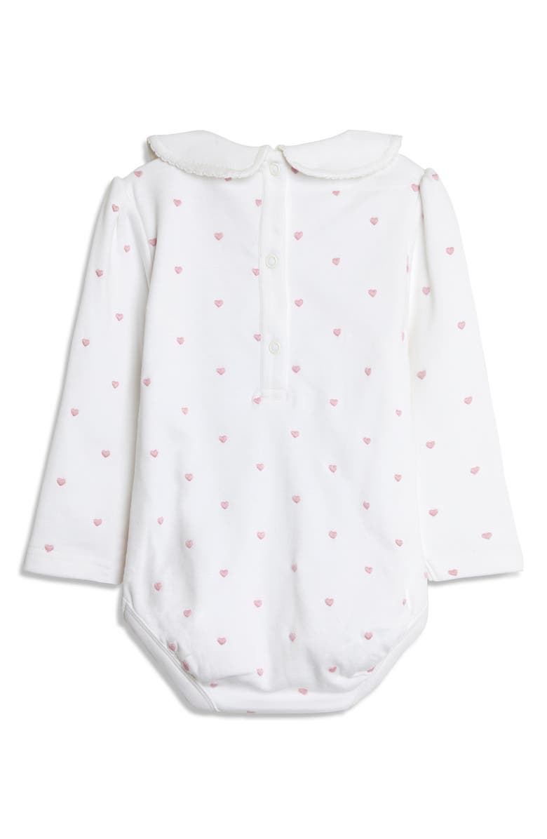 JOJO MAMAN BEBE Heart Embroidered Peter Pan Collar Bodysuit, Alternate, color, 