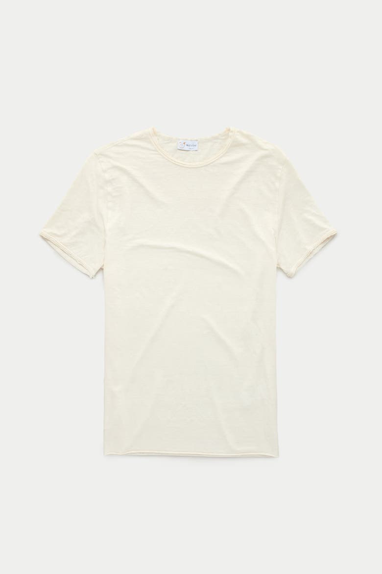 Short Sleeve Linen Roll Neck Tee Shirt, Main, color, White