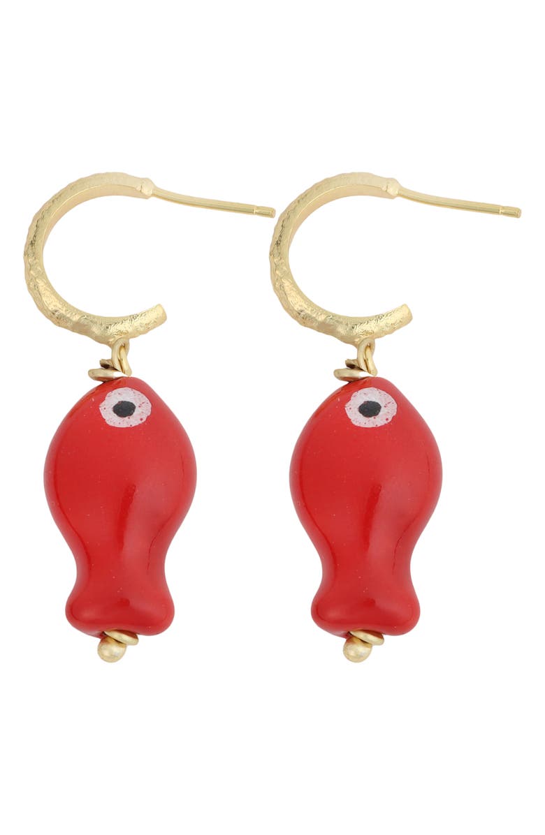 Panacea Fish Drop Hoop Earrings, Main, color, Red