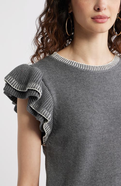 Treasure & Bond Flutter Sleeve Cotton Sweater In Gray