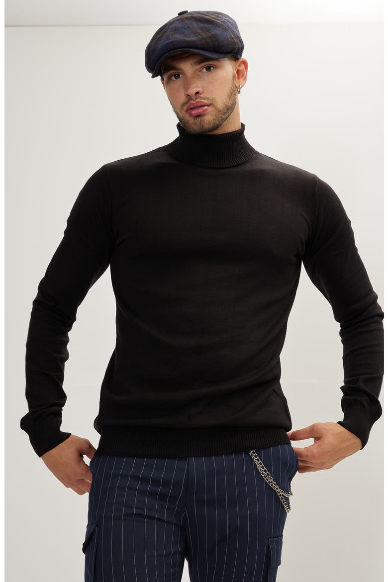 Roll Neck Rib Knit Sweater, Alternate, color, BLACK