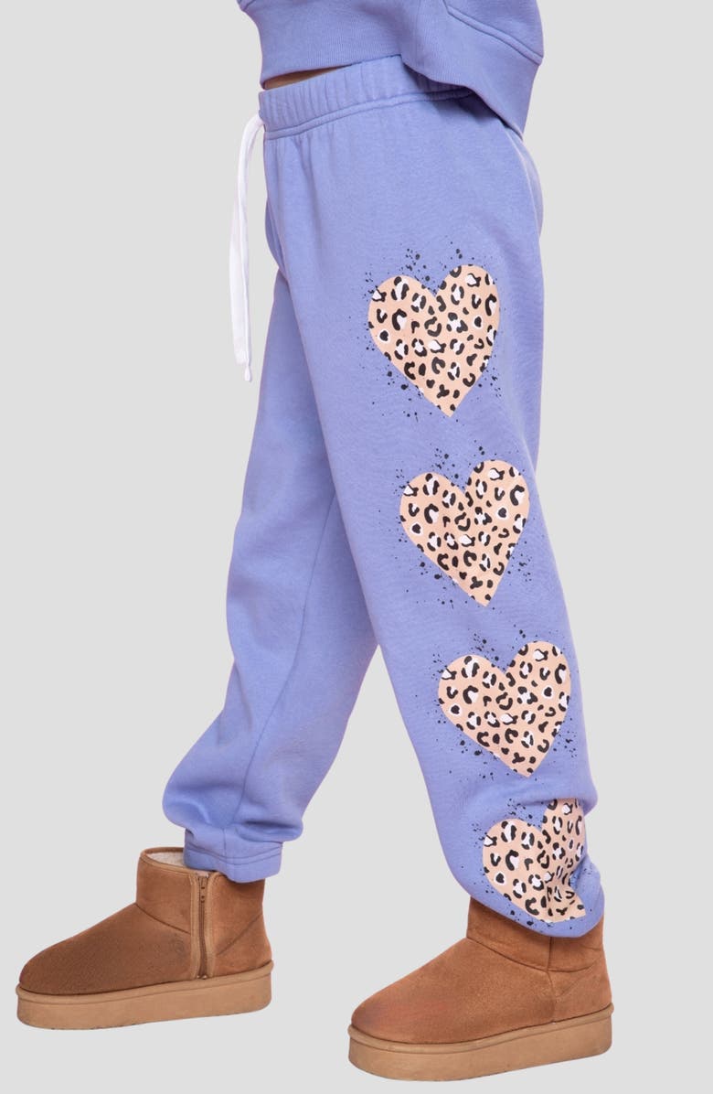 PixieLane Kids' Cloud Soft Sweatpants, Alternate, color, Vintage Iris Leopard Heart