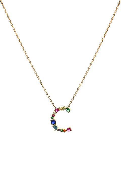 Multicolor Crystal Initial Pendant Necklace