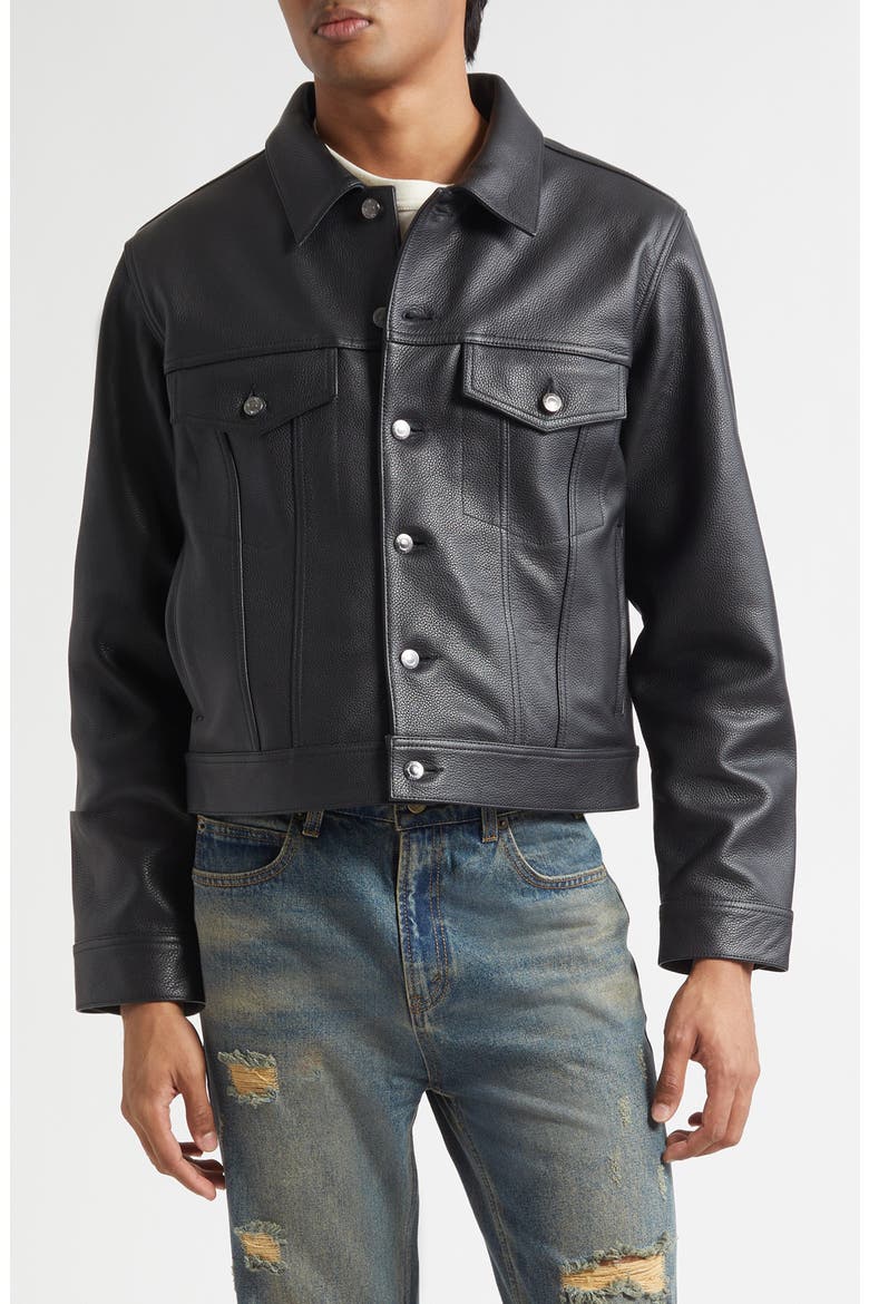 1968 Leather Trucker Jacket, Main, color, BLACK