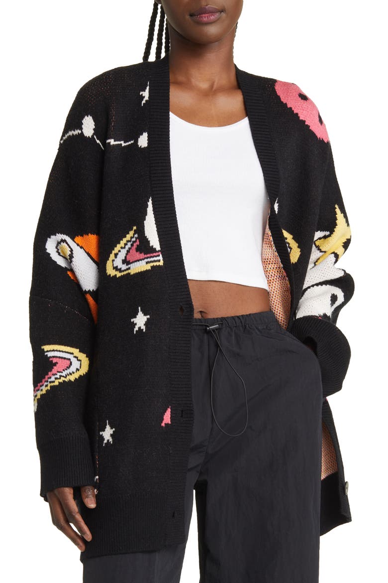 Outerspace Oversize Open Front Cardigan, Main, color, BLACK SPACE