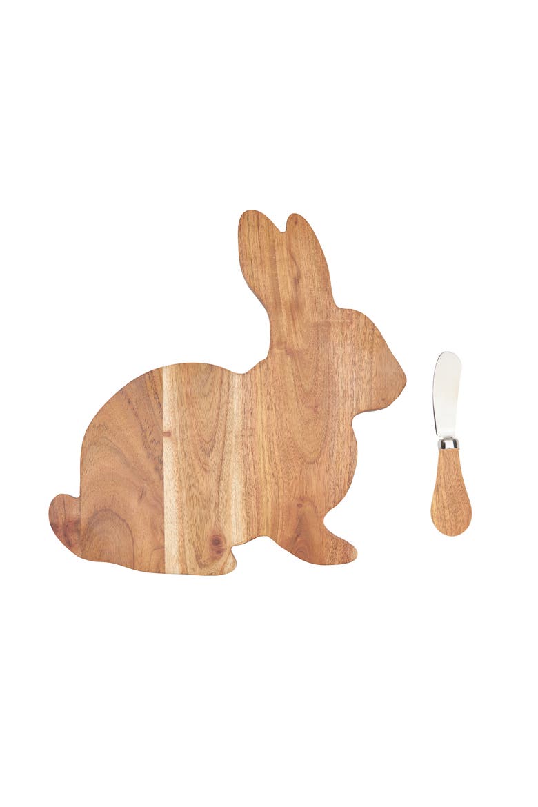 Easter Bunny Shape Acacia Wood 2-Piece Serving Tray w/ Spreader Knife 10", Main, color, Brown