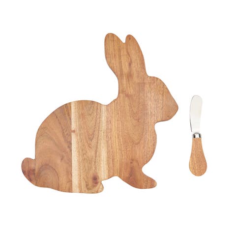 Easter Bunny Shape Acacia Wood 2-Piece Serving Tray w/ Spreader Knife 10"